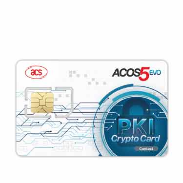 ACOS5-EVO, the newest in the ACOS5 Series, compliant with PKI, ECC and RSA algorithms and extended APDU. It also supports DES, 3DES, AES, CMAC, and SHA (up to 512 bits)