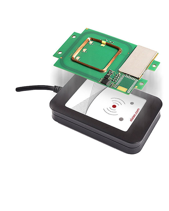 TWN4 MultiTech 2 LF HF reader is an all-in-one proximity reader for the frequencies HF, LF, and NFC. Can be connected through UART (TTL, RS232), USB, as well as Ethernet, is available as a PCB and Desktop